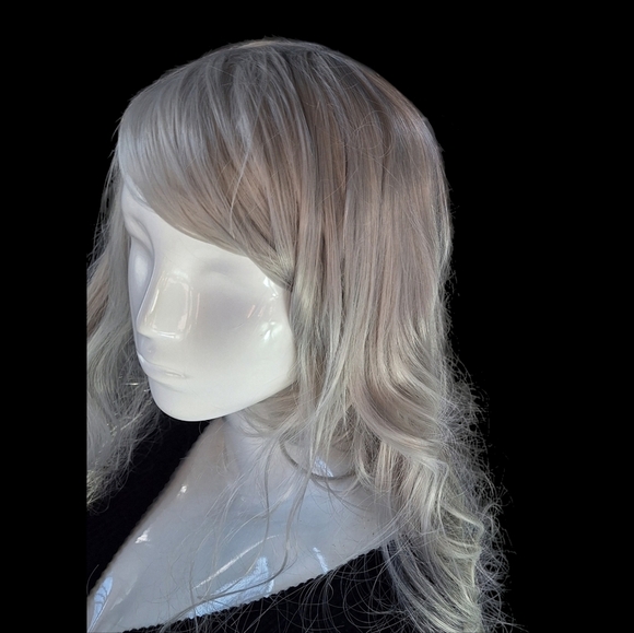 Platinum Salt & Pepper Layered Look White Color Long Hair With Wave/Wear My Wig - Picture 5 of 13